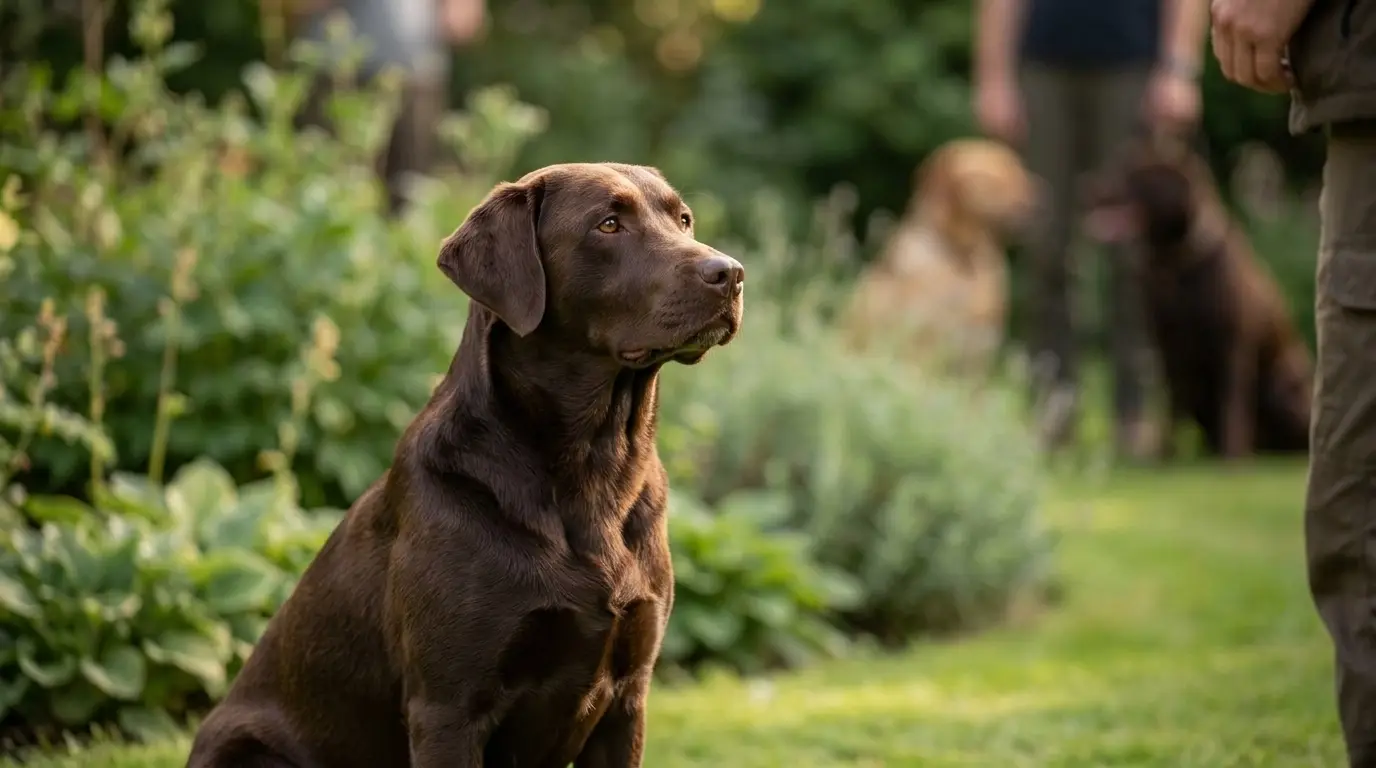 Labrador sitting attentively during a one-to-one dog training session